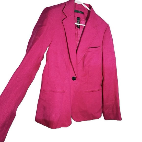Lauren Ralph Lauren 100% linen pink one button business suit blazer size 10 - Picture 1 of 2